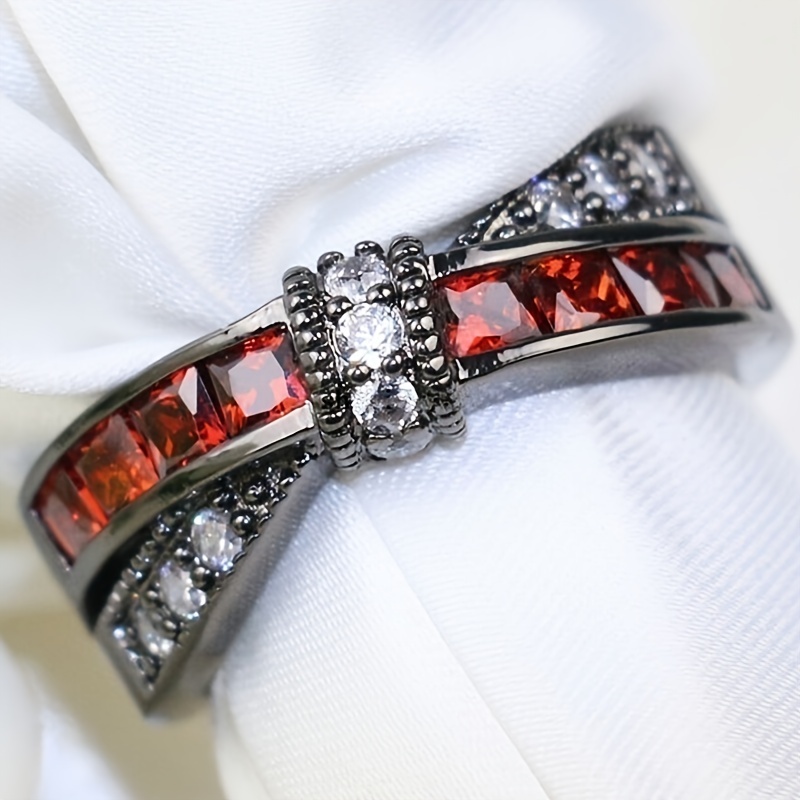 Men's Steel Carbon Fiber & Women's Ruby Garnet Ring Set